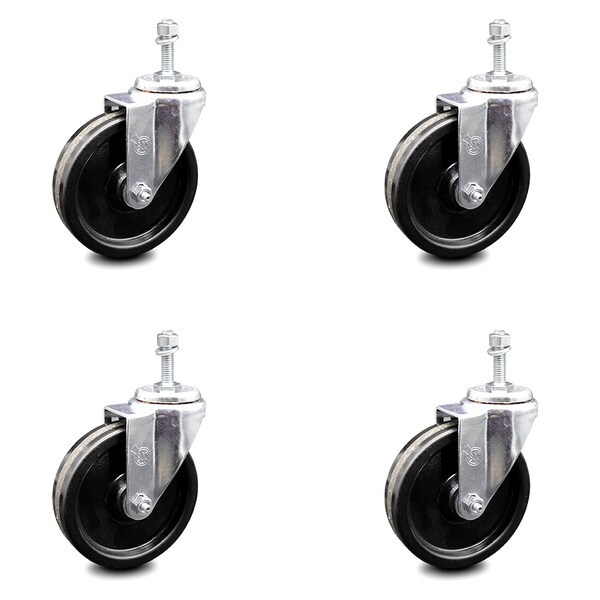 5 Inch Phenolic Wheel Swivel 10mm Threaded Stem Caster Set